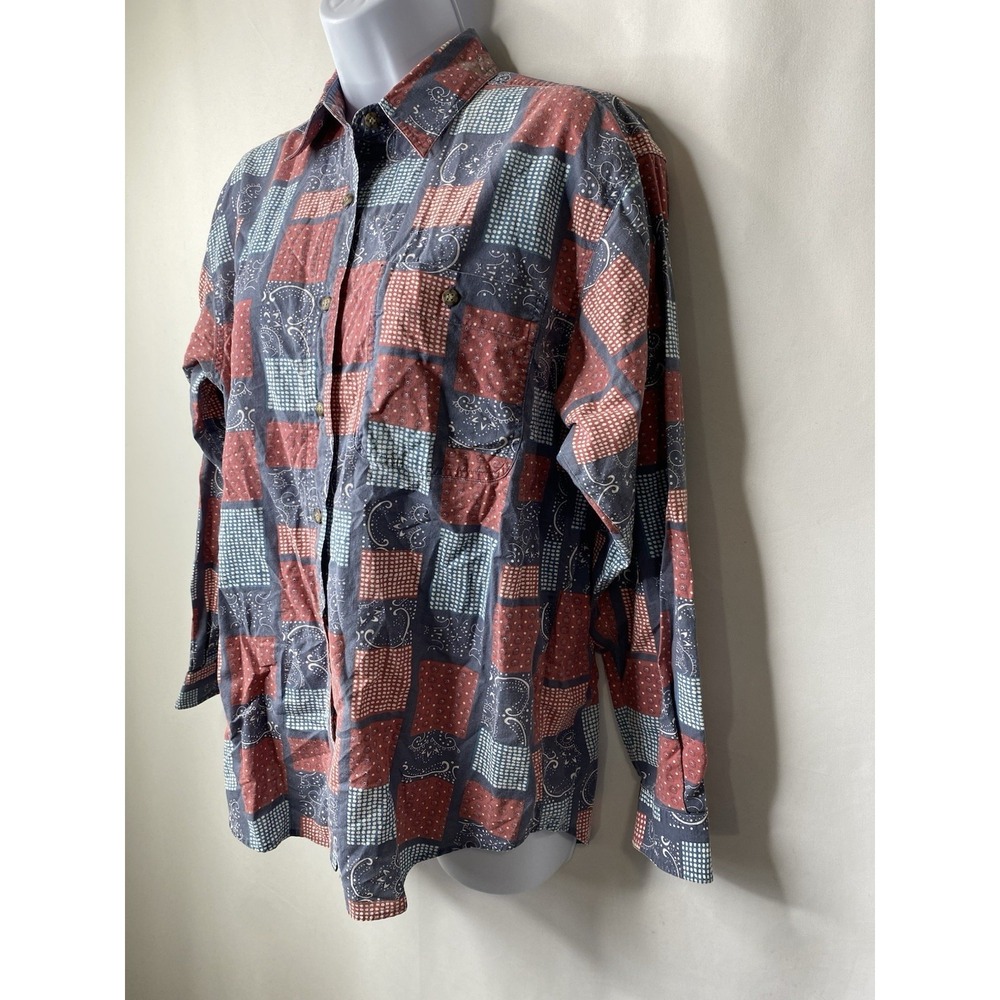 Vintage Bugle Boy Womens Bandana Shirt Size Small Western Patchwork Country 90's - Picture 2 of 13